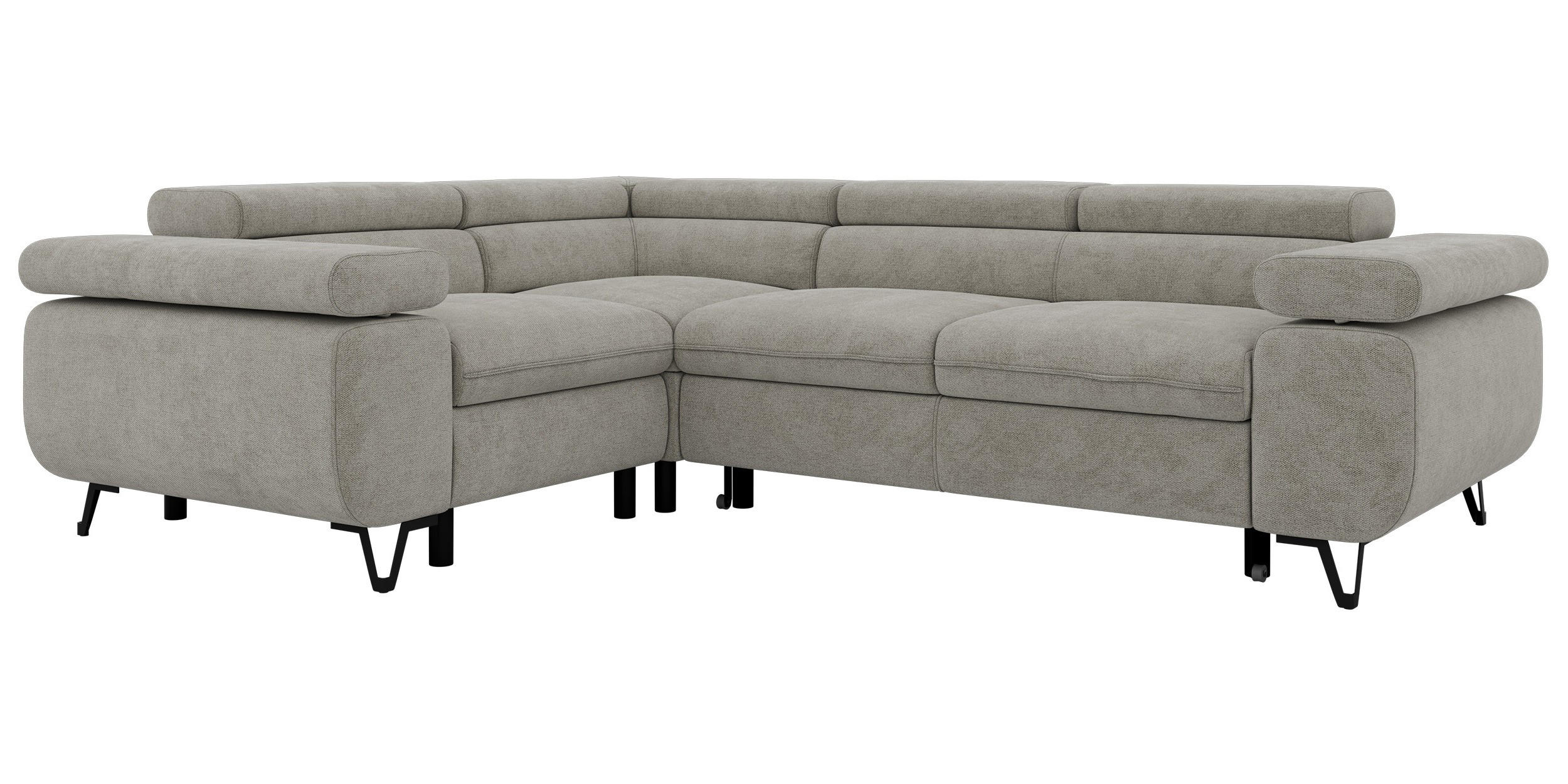 ECKSOFA FALCO L - Hellgrau Stukture - Links Seite - Hellgrau/Schwarz, Textil/Metall (197/268cm) - MKS