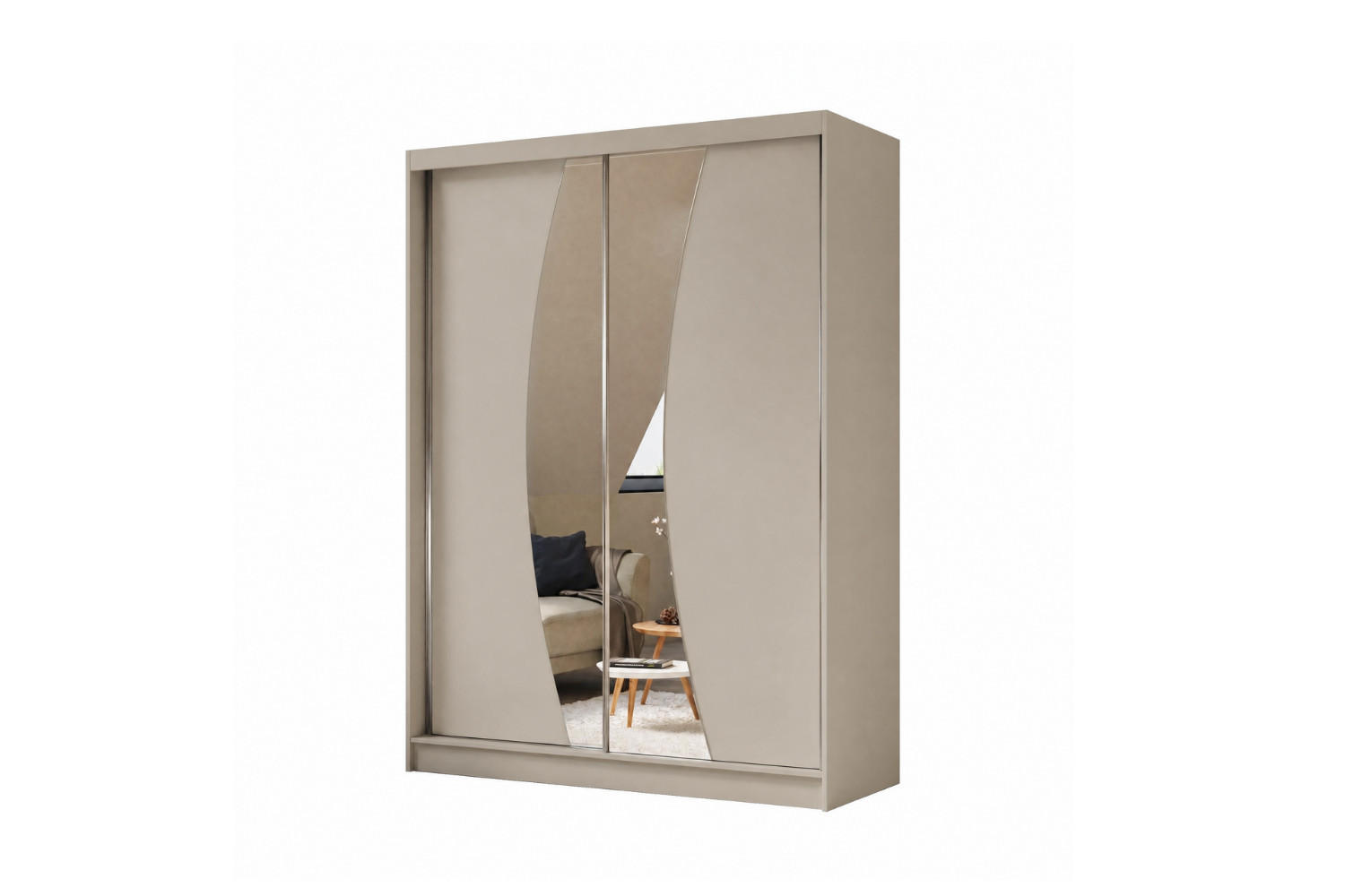 SCHWEBETÜRENSCHRANK Vex 150 cm mit Spiegel, 2-türig, kaschmir - Kaschmir, Kunststoff (150/216/61cm) - Margaret Hadas24