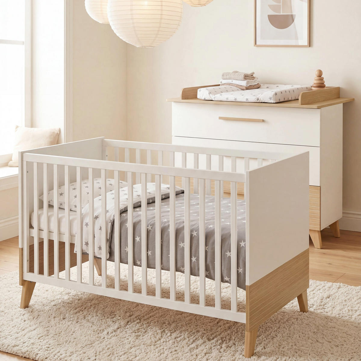 BABYBETT Theo 70 x 140 cm - Eichefarben/Weiß, Holz/Holzwerkstoff (70/140cm) - Roba