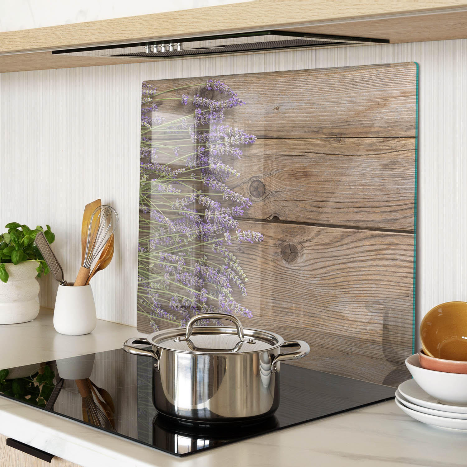 GLASPLATTE 60x52 cm Lavendel auf den Brettern - Braun, Glas (60/0.4/52cm) - TULUP