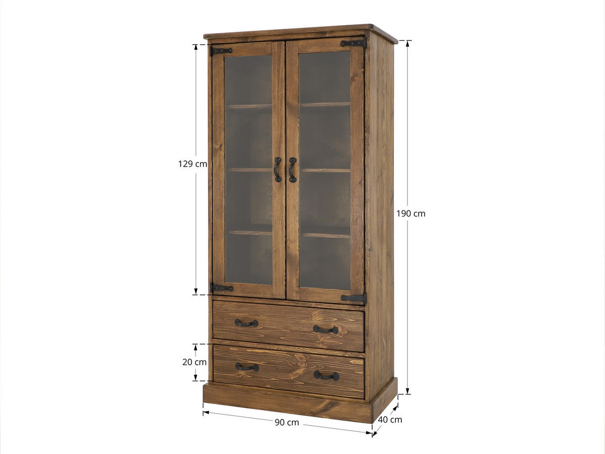 VITRINE aus Massivholz Rustyk - Dunkelbraun/Schwarz, Holz (90/190/40cm) - Seart