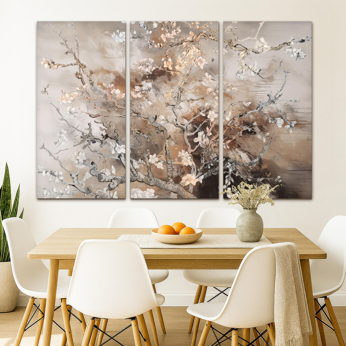 LEINWANDBILD 3er Set Mandelblüte - Abstrakt - Beige 180x120 cm - Beige, Textil (180/120cm) - MuchoWow
