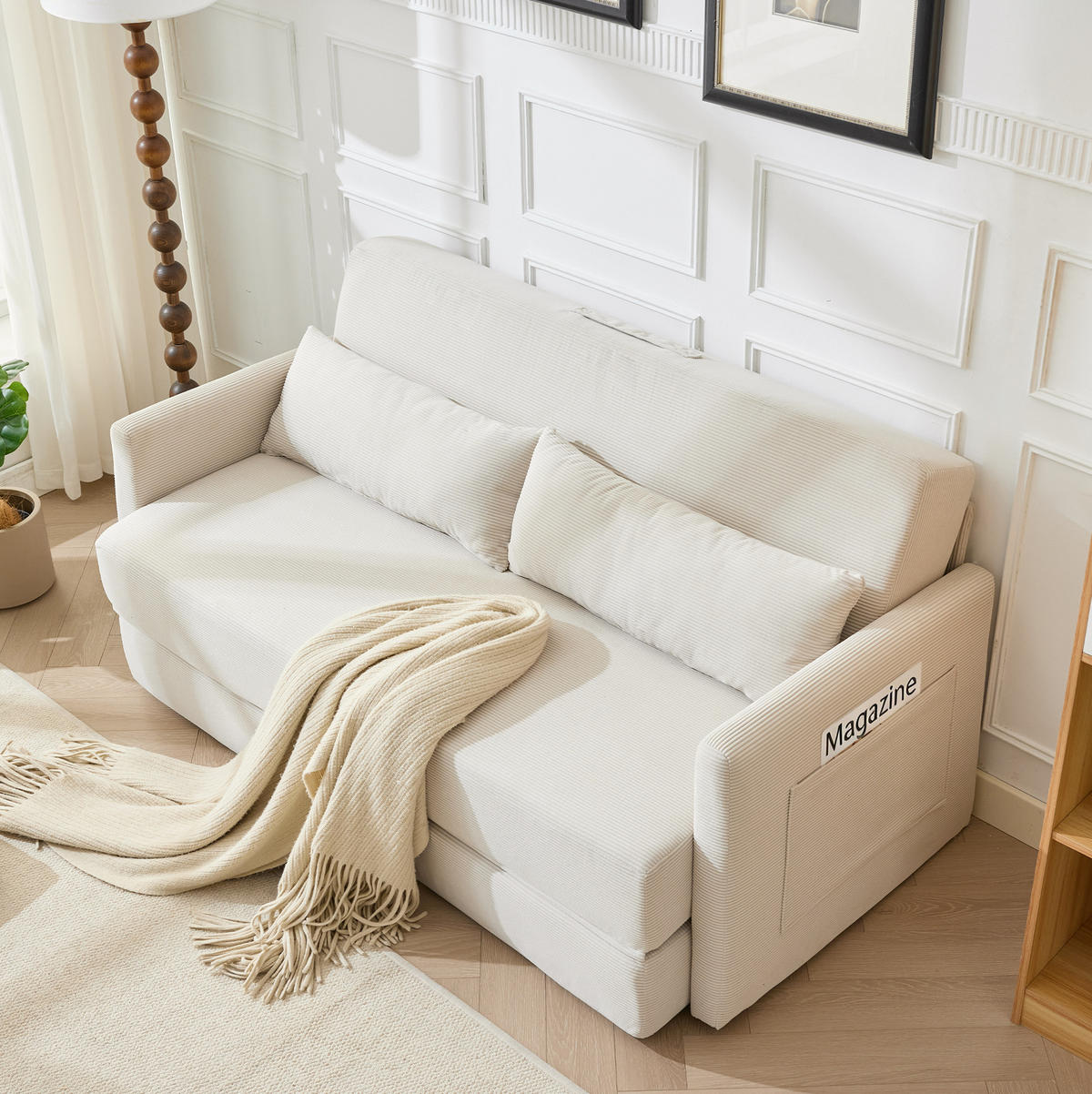 SOFABETT 2-Sitzer klappbar 165 cm Cord Beige - Beige, Metall (1654/82/92cm) - Meubliv