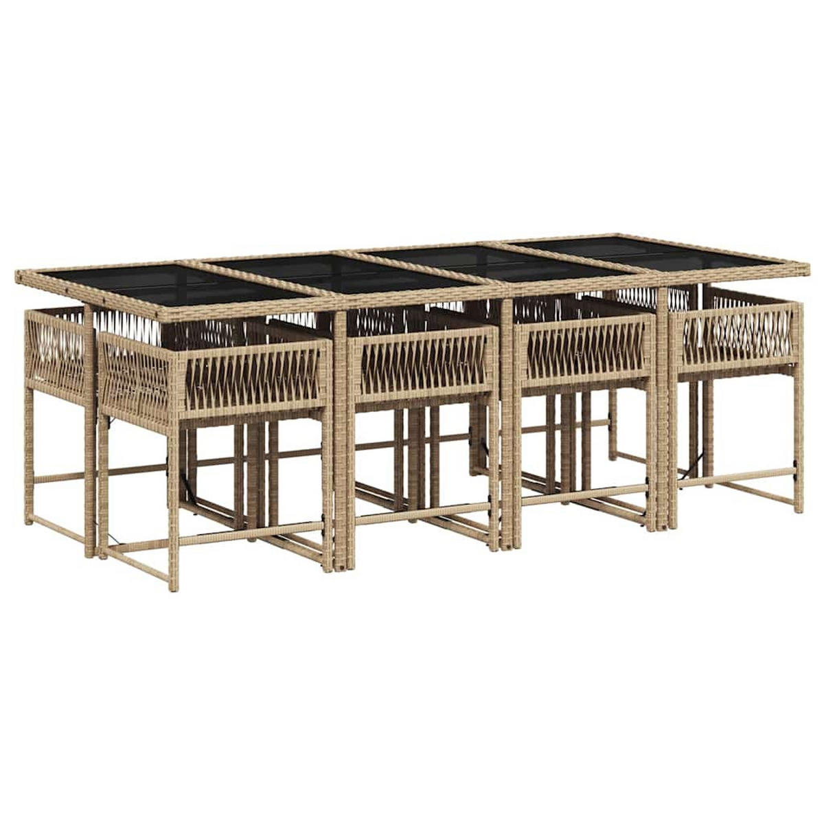 GARTEN-ESSGRUPPE 9-TLG.Mit Kissen Beige Poly Rattan - Beige/Creme, Kunststoff - vidaXL
