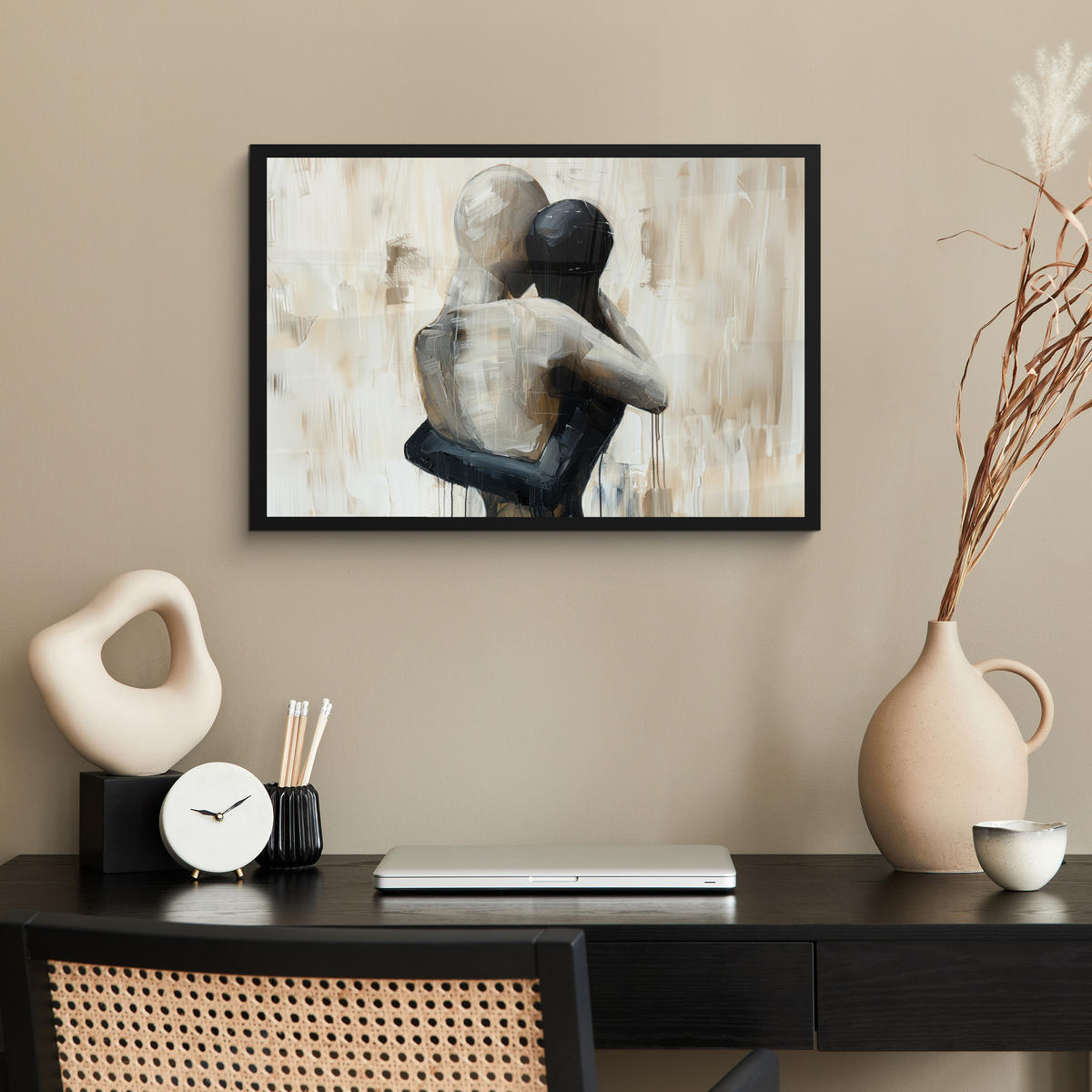 ZARÁMOVANÝ PLAGÁT Abstraktné - Láska - Čiernobiele - Moderné 60x40 cm - čierna, papier (60/40cm) - MuchoWow
