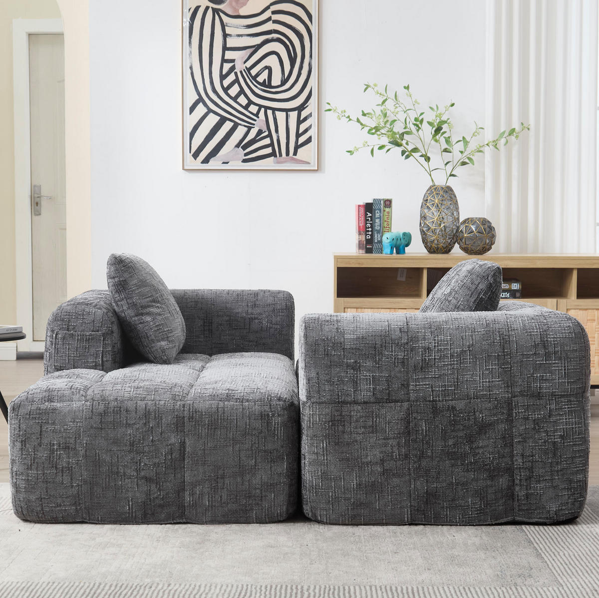 SOFA mit Chaiselongue 158 x 90 cm Chenille Grau - Grau, Kunststoff (90/60/158cm) - Meubliv