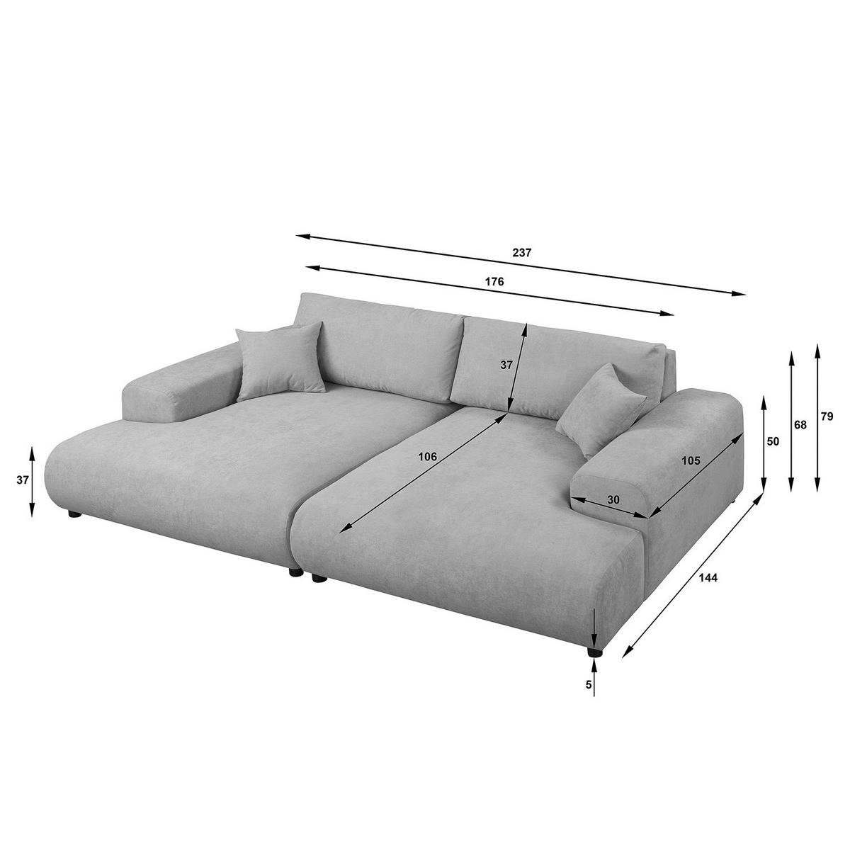 BIGSOFA - Schwarz/Grau, Kunststoff/Textil (237/79/144cm) - home24