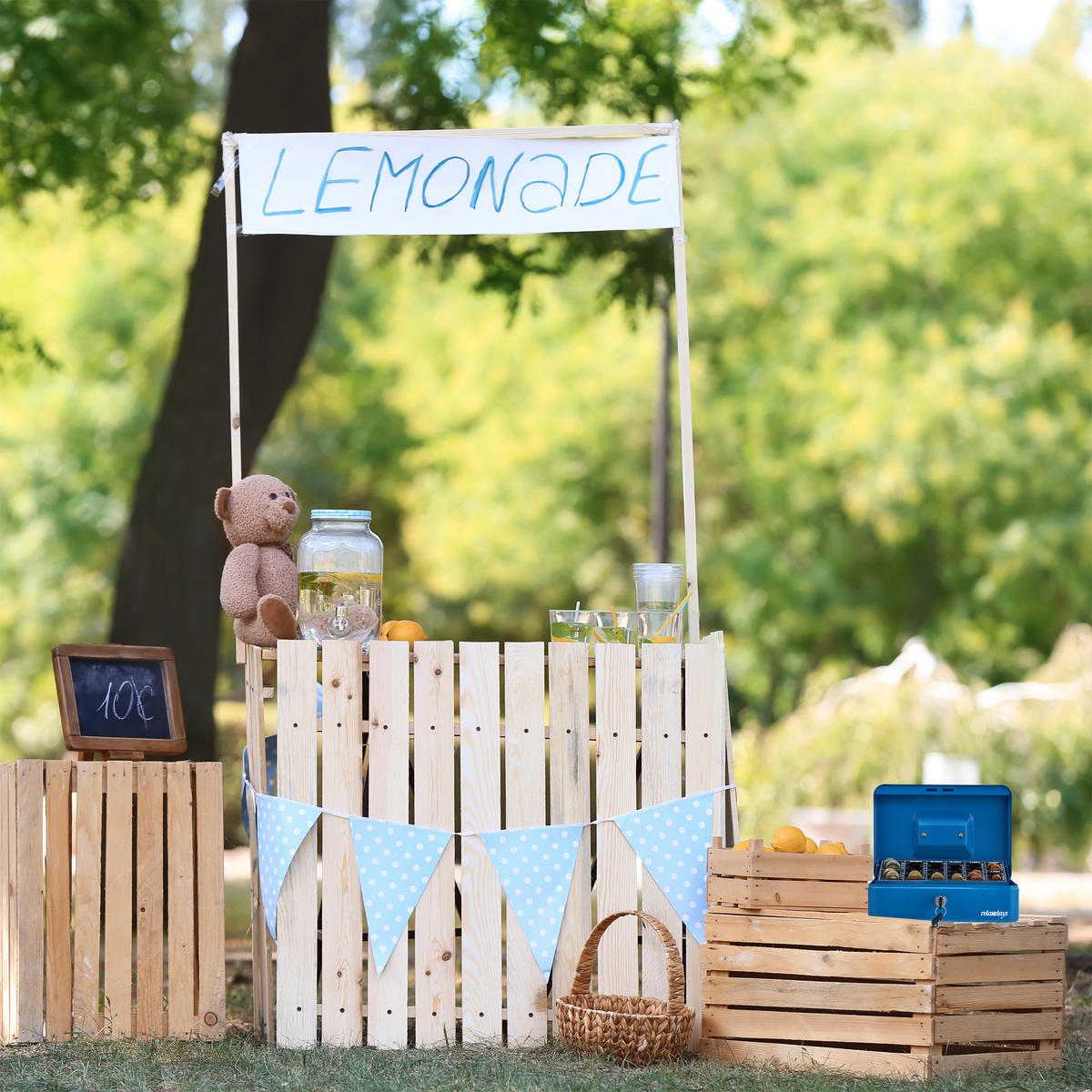 GELDKASSETTE Euro - Blau, Kunststoff/Metall (25/9/18cm) - Relaxdays