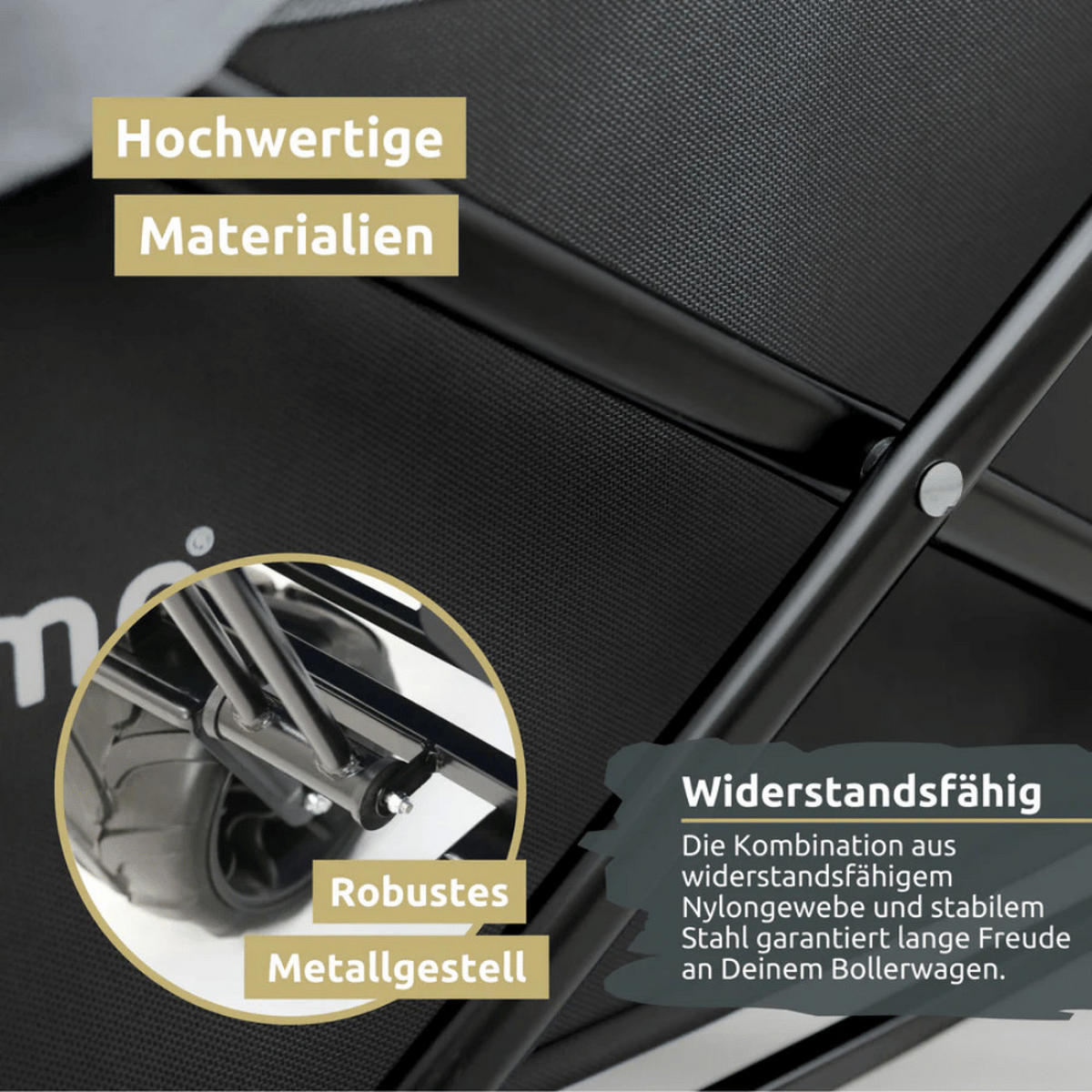 BOLLERWAGEN faltbar CALLI Extra Breite Reifen Schwarz - Schwarz, Metall (100/100/60cm) - DELUKE
