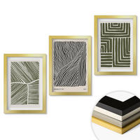 WANDBILDER 3er Set - 20x30 cm Goldrahmen - Muster Linien Formen grün - Goldfarben, Kunststoff (20/30cm) - ArtPrintCave