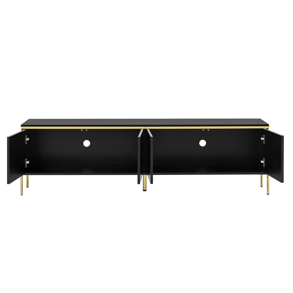 TV-SCHRANK aus Spanplatte 170x38x50 cm Schwarz mit 4 Türen, Kabeldurchführungen und Metallbeinen - Schwarz, Holzwerkstoff (170/50/38cm) - IVMEU