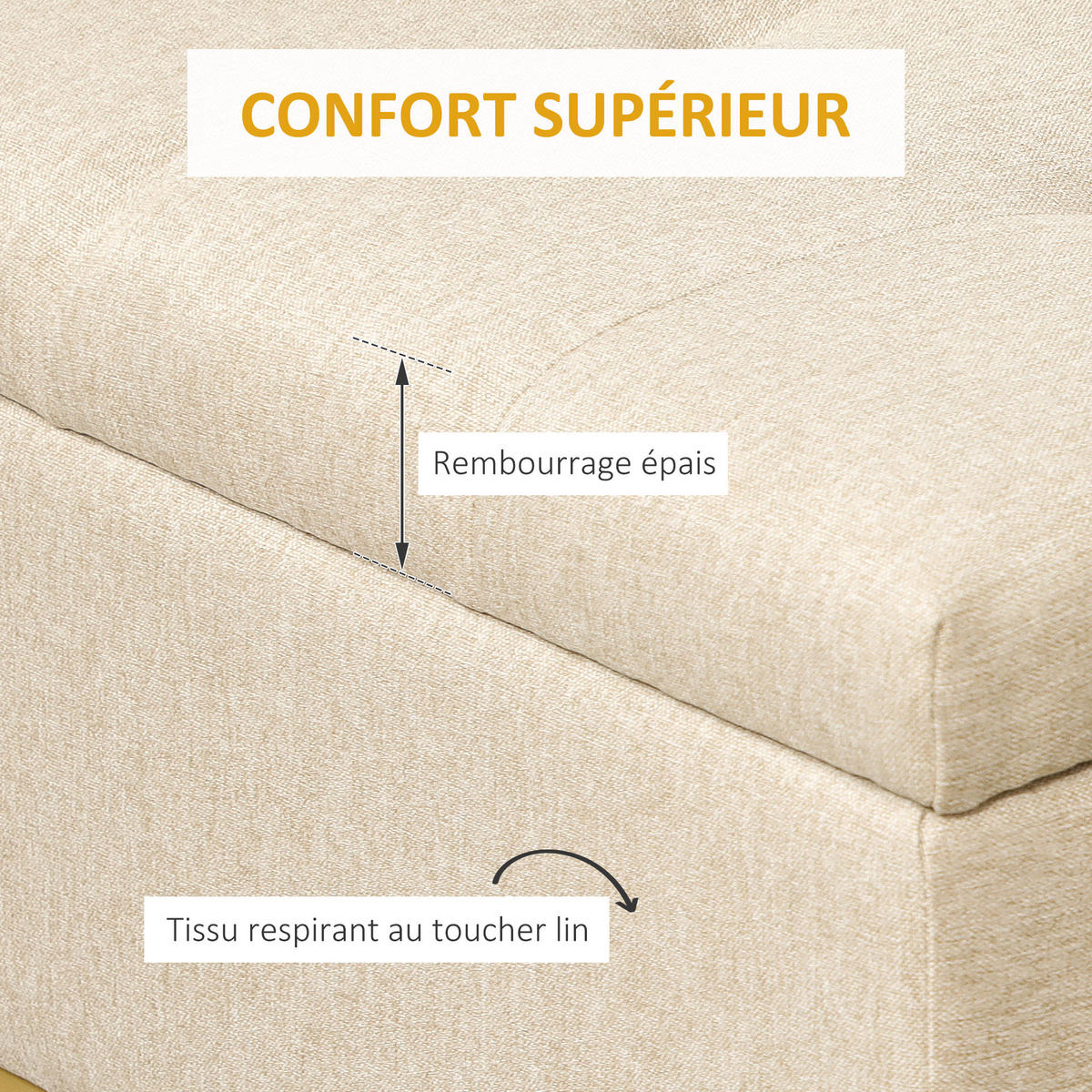 TRUHENBANK DE-16372 gepolstert mit Knopfheftung und Gold-Stahlbeinen Beige/Gold - Beige, Textil (110/48/44cm) - ComfortXL