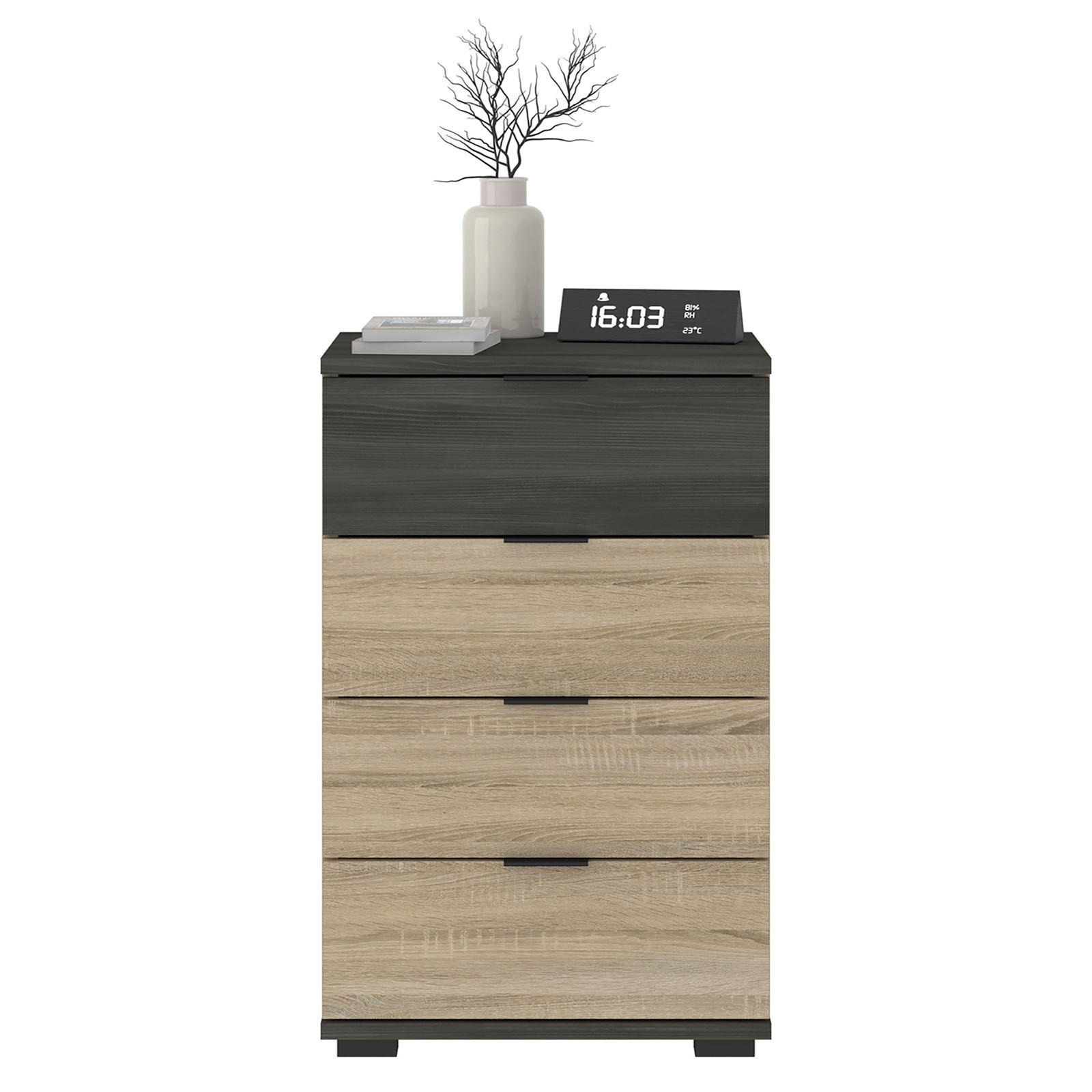 CARO Möbel Nachttisch Mary, 45x53x38 Cm, Sonoma Eiche, 3 Schubladen (eine Mit Glas), Für Boxspringbetten