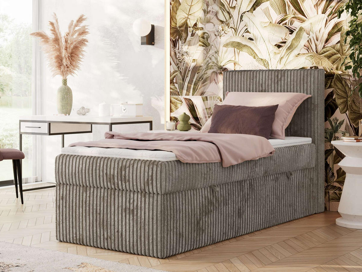 BOXBETT TILIANO 90/200 - Hellbraun Cord - H3 - Visco Topper - Rechts - Hellbraun, Textil (90/200cm) - MKS