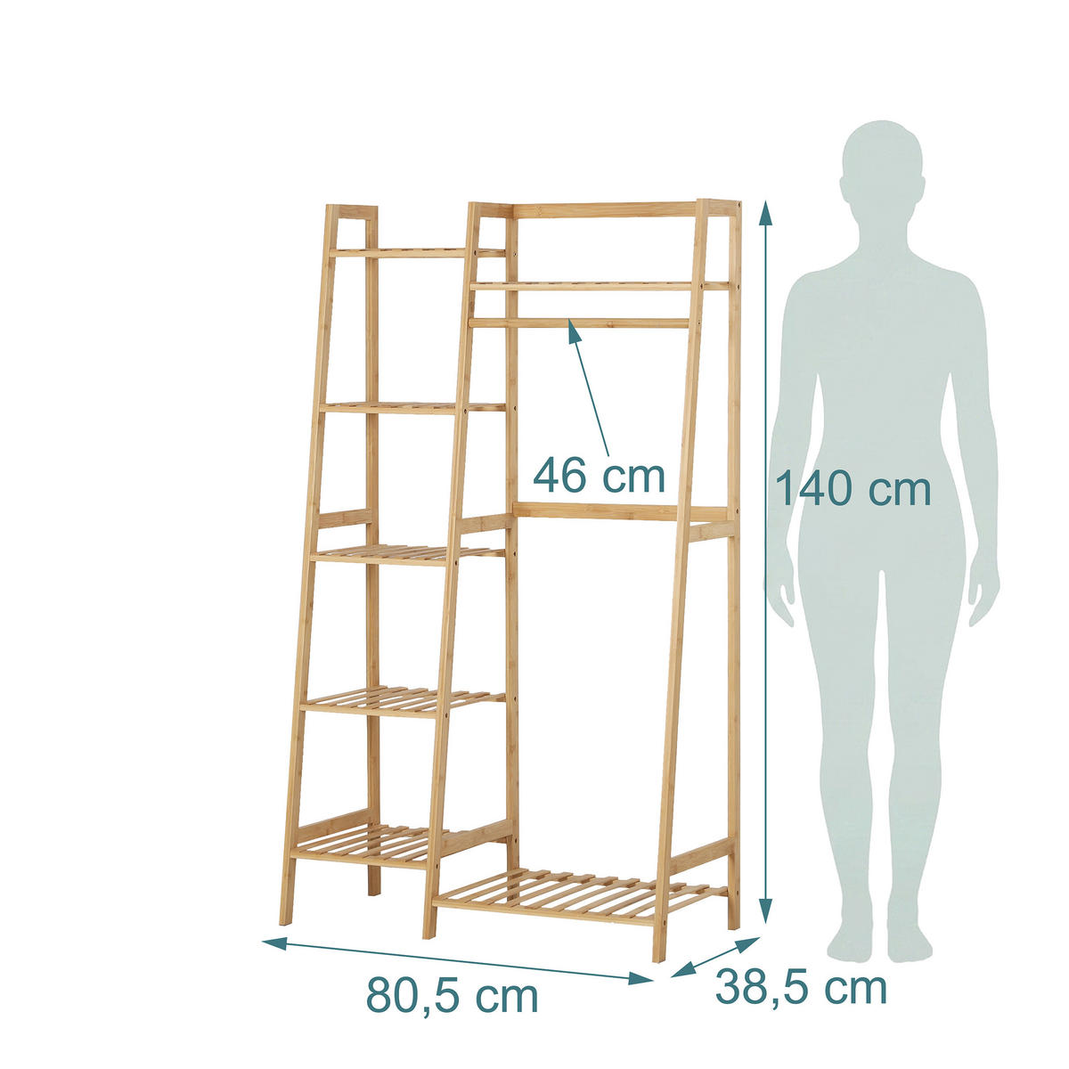 KLÄDSTÄLLNING natur bambu 7 hyllplan - Ljusbrun, Trä (80.5/140/38.5cm) - Relaxdays