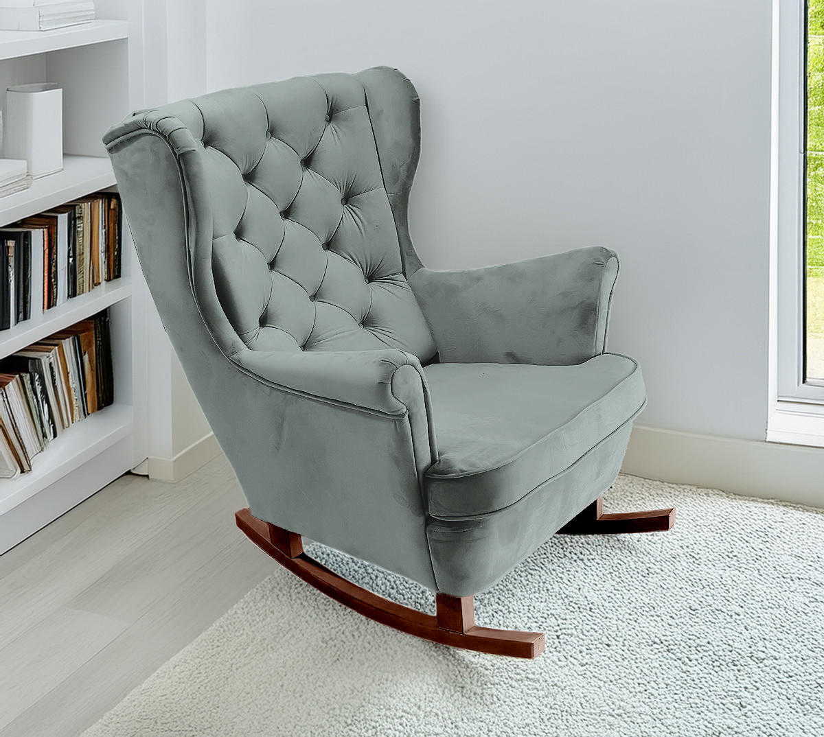 SCHAUKELSESSEL mit gepolstertem Sitz und Armlehnen, 102x81x95 cm, Asche_29857 - Blaugrau/Braun, Holz/Textil (81/102/95cm) - DomoHome