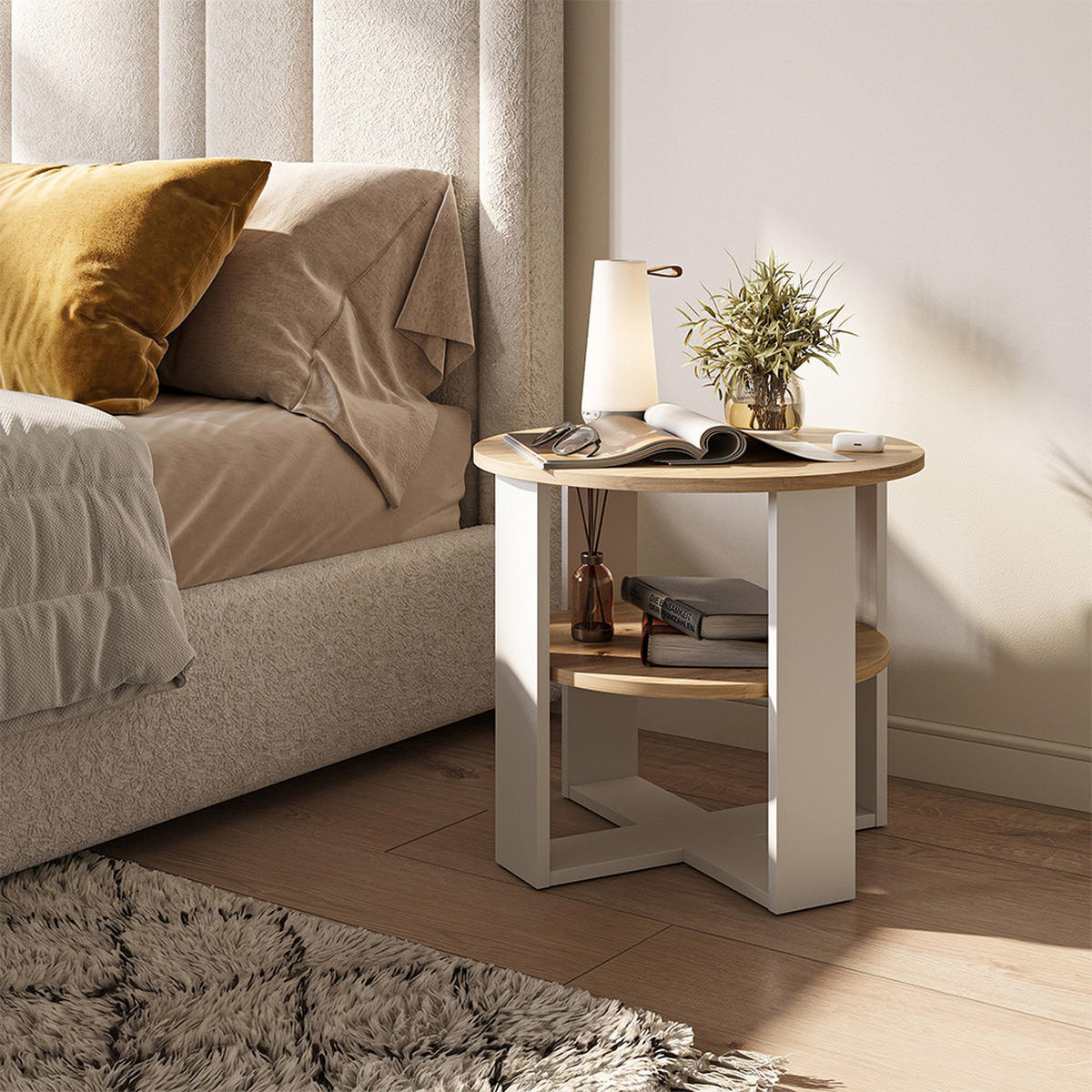COUCHTISCH Romeo, Weiß/Artisan-Eiche, 53 x 53 cm - Weiß/Eiche Artisan, Holzwerkstoff (53/53/47cm) - Vicco