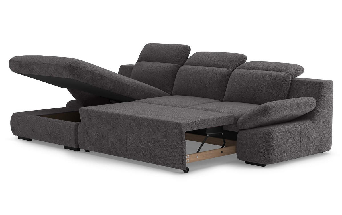 ECKSOFA mit Schlaffunktion und Bettkasten - Graphitfarben, Kunststoff/Textil (276/168cm) - Cotta
