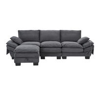 3-SITZER SOFA Cord Dunkelgrau mit Hocker, USB-C und Seitentaschen - Dunkelgrau, Holzwerkstoff/Kunststoff (260/132cm) - WISHDOR