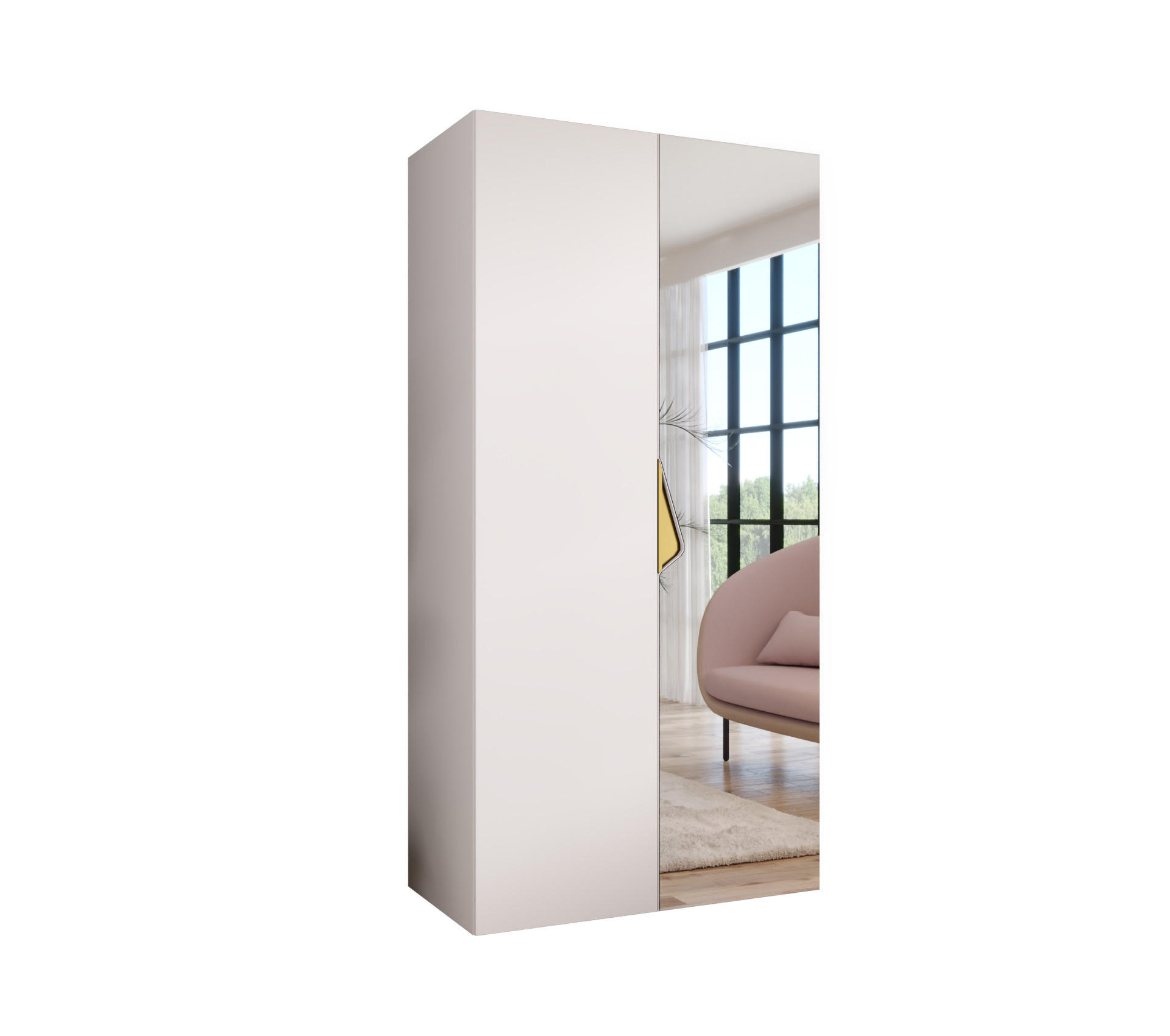 DREHTÜRENSCHRANK 202/100/52 2-türig - Goldfarben/Weiß, Holz/Metall (100/202/52cm) - Abiks Möbel