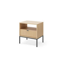MODERNES Geriffelter Nachttisch KIOTO SN1SZ (Eiche Vicenza, Schwarzes Gestell, Vollauszug) - Eichefarben/Schwarz, Holz/Holzwerkstoff (54/56/39cm) - Ravio