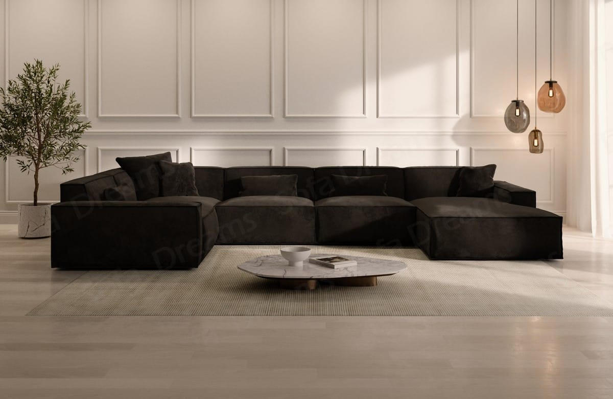 WOHNLANDSCHAFT Beluga Schwarz Samtstoff - Schwarz, Kunststoff (313/73/181cm)
