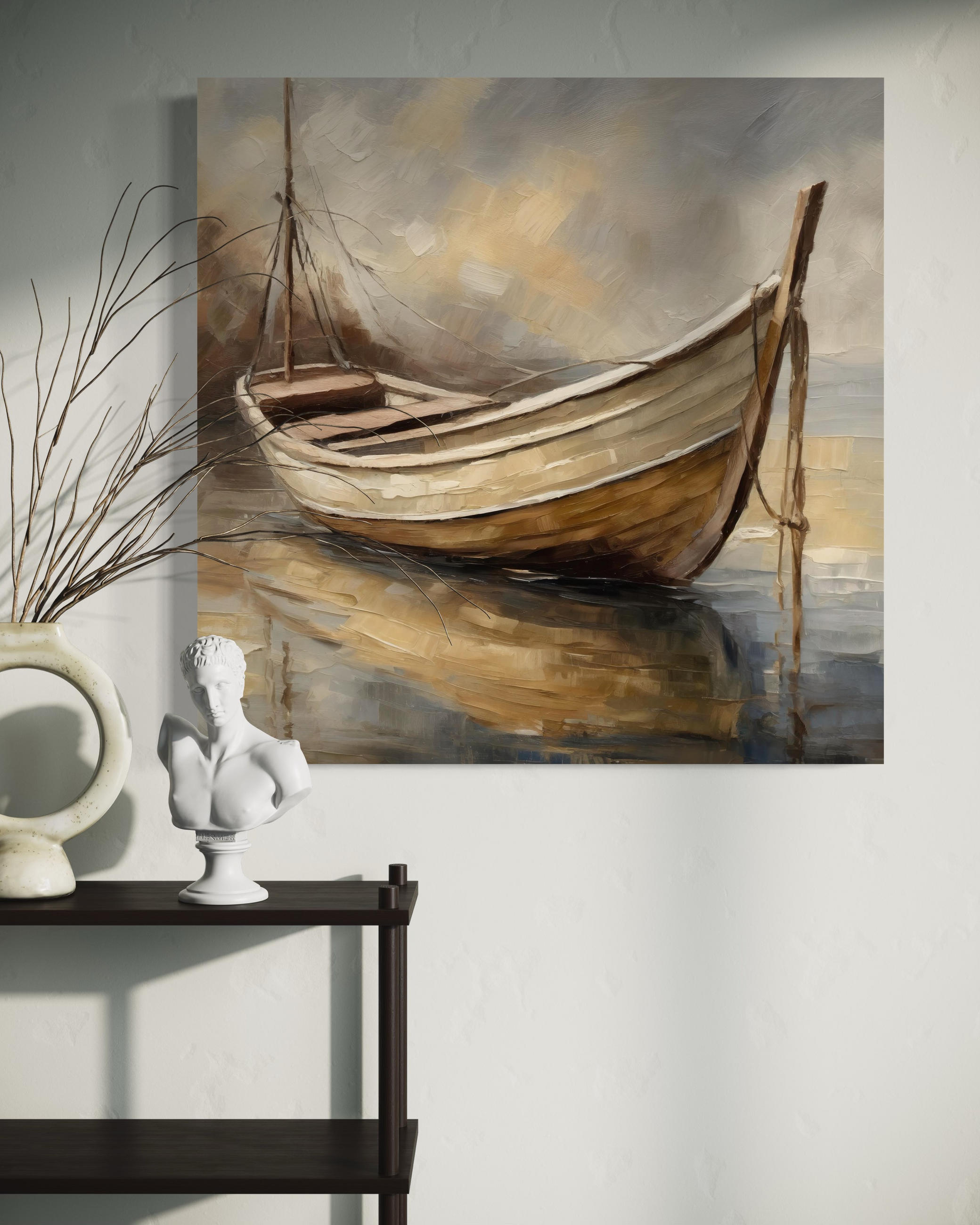 WANDBILD boot see vintage - Beige, Textil (50/50cm) - Feeby