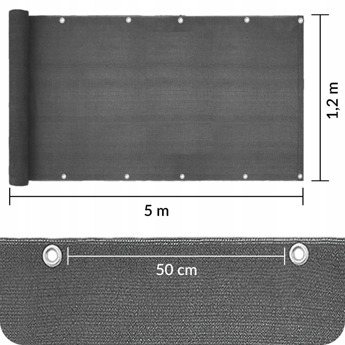 BALKON-SICHTSCHUTZ 1,2x5m - Anthrazit, Kunststoff (500/120cm) - KRUMAD