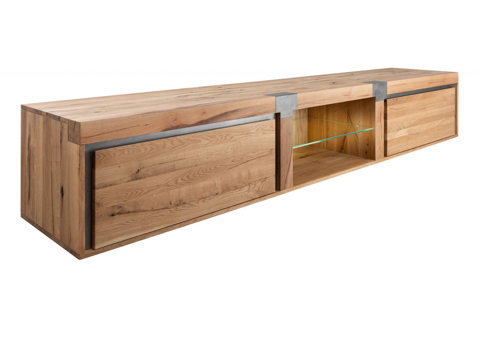 TV-BOARD Wildeiche / Zerreiche 260x48x50 natur geölt NEW AMSTERDAM #04 - Braun, Holz (260/50/48cm) - Massivmoebel24