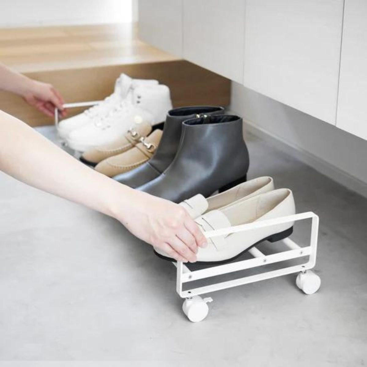 SCHUHREGAL auf rollen - tower 83,5/27,5/14,5 cm - Weiß, Metall (27.5/14.5/83.5cm) - Yamazaki