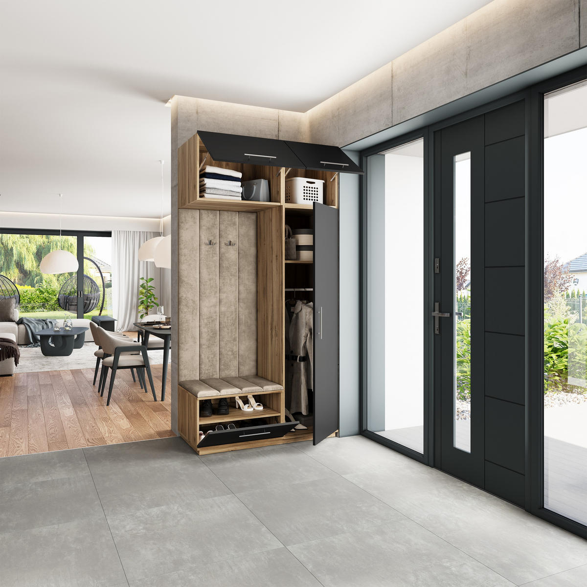 GARDEROBENSCHRANK REMA 120/240/60 cm Modern Eiche Wotan - Eiche Wotan/Schwarz, Holzwerkstoff (120/240/60cm) - MASSENO