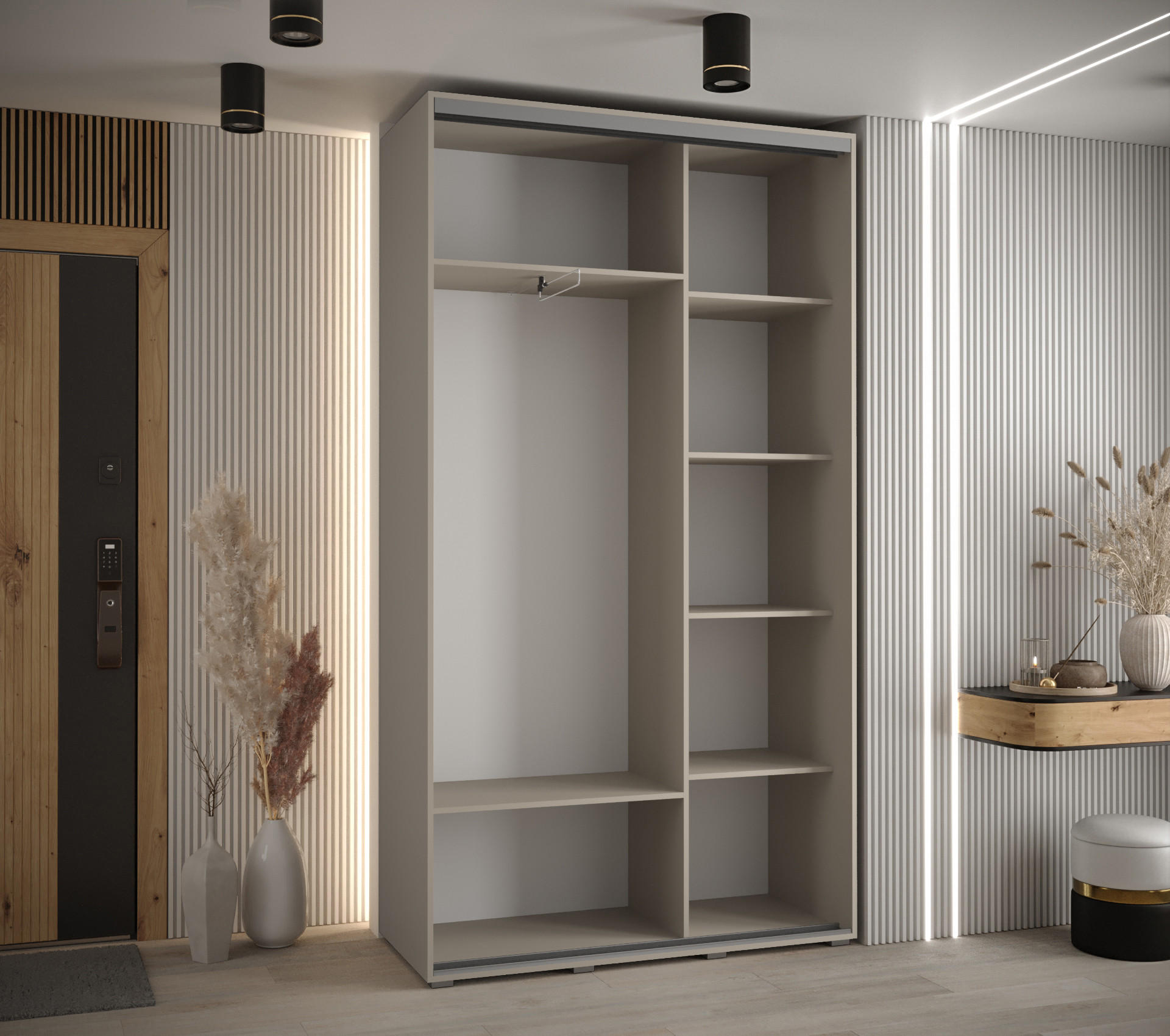 Thumbnail - Möbel Kryspol Schwebetürenschrank, Kaschmir, Metall, Nachbildung, 6 Fächer, 130x235.2x45 cm, Schlafzimmer, Kleiderschrän...