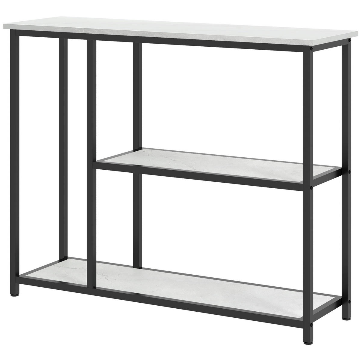 KONSOLENTISCH im Industriedesign mit 2 Regalen, Marmor-Optik in Schwarz und Weiß für Flur und Wohnzimmer - Weiß, Metall (100/80/30cm)