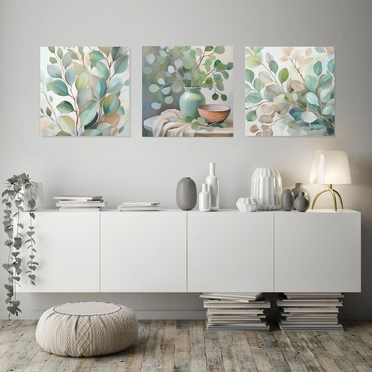 GLASBILD 50x50 cm Stillleben Eukalyptus - Beige, Glas (50/50cm) - artissimo