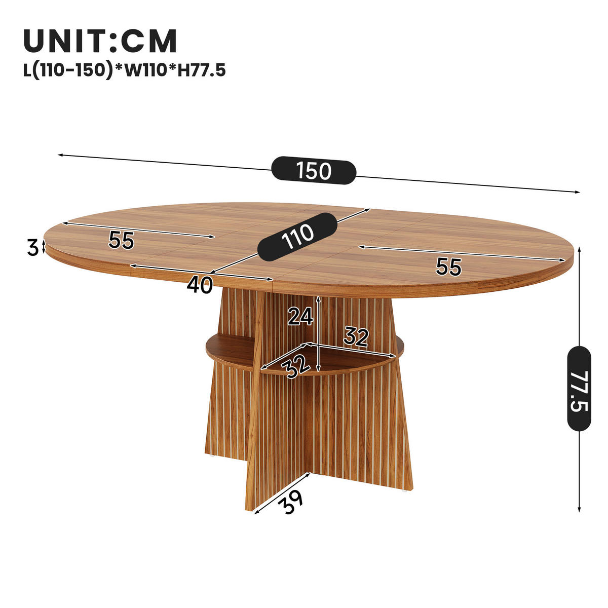 ESSTISCH ausziehbar 110-150 cm mit Ablagefläche DE-39851 Walnussoptik - Walnussfarben, Holzwerkstoff (110/110/77.5cm) - ComfortXL
