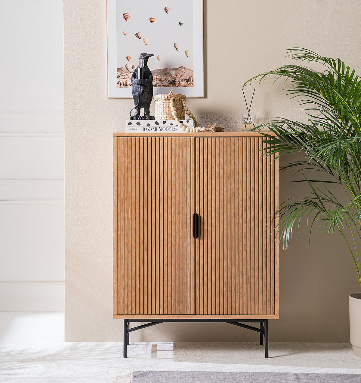 KOMMODE mit 2 Türen - Echtholzfurnier - Eichefarben, Holzwerkstoff (80/110/40cm) - home24