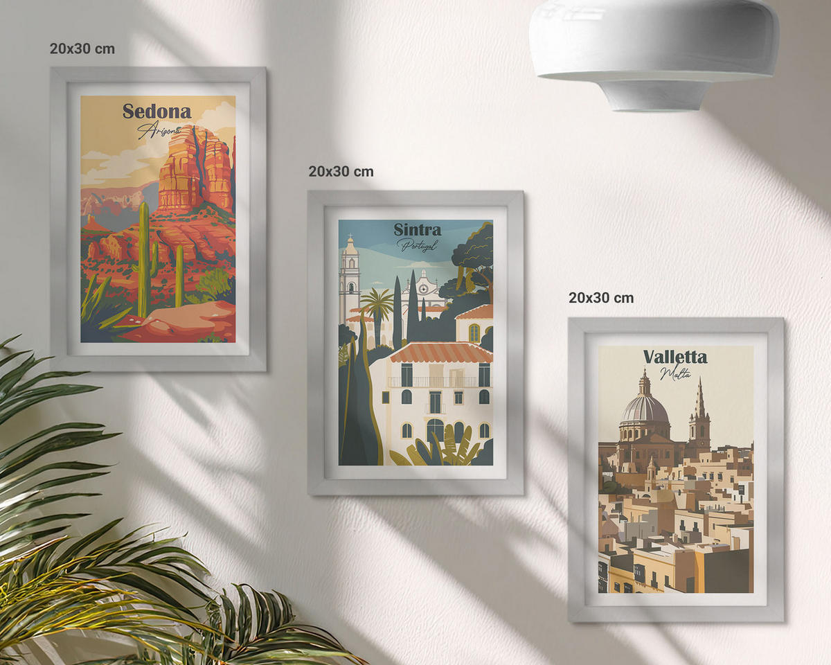 BILDER SET 3er Set - 20x30 cm Silberner Rahmen - Ansichten Sedona Sintra Valletta Retro - Silberfarben, Kunststoff (20/30cm) - TULUP
