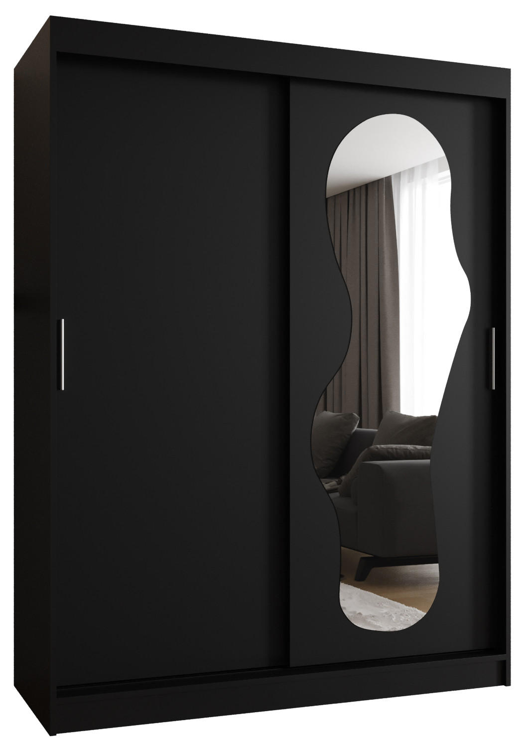 SCHWEBETÜRENSCHRANK 200/150/62 2-türig - Silberfarben/Schwarz, Holz (150/200/62cm) - MÖBEL KRYSPOL