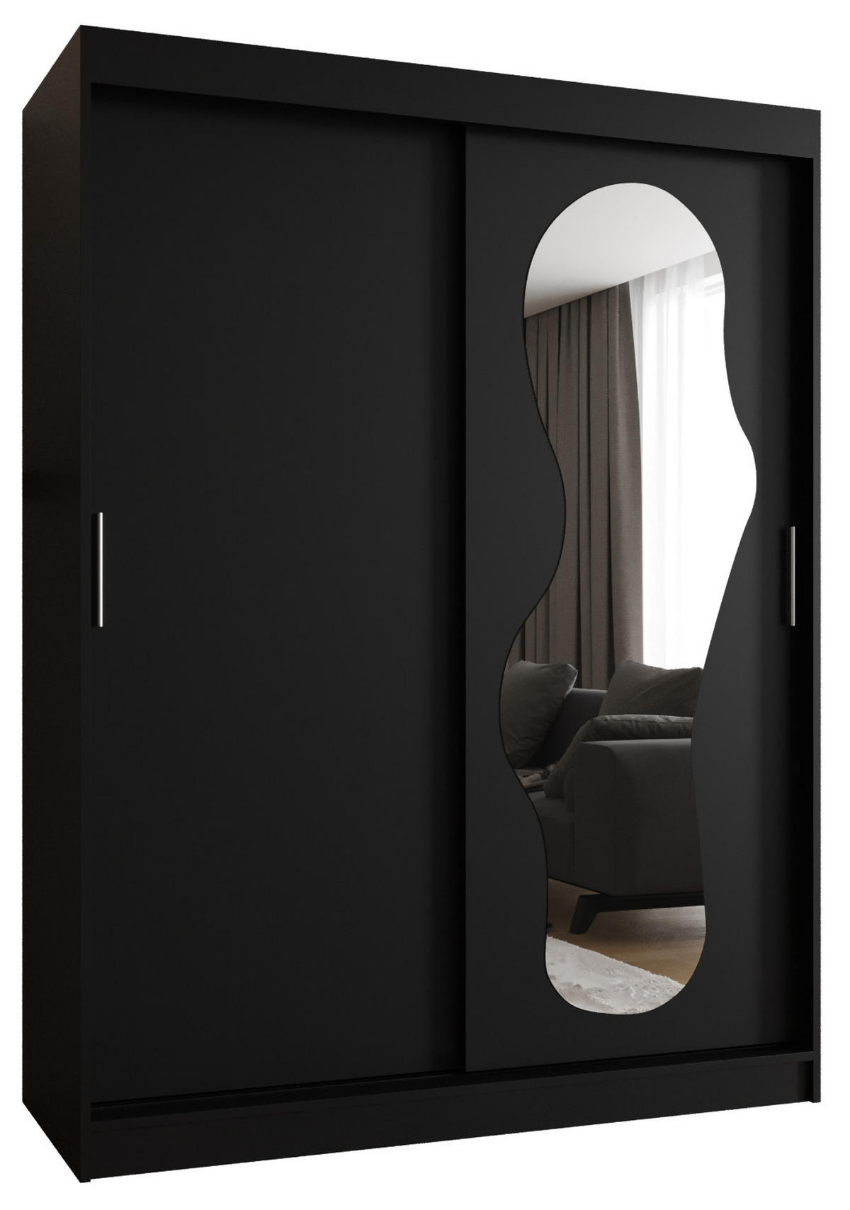 SCHWEBETÜRENSCHRANK 200/150/62 2-türig - Silberfarben/Schwarz, Holz (150/200/62cm) - MÖBEL KRYSPOL