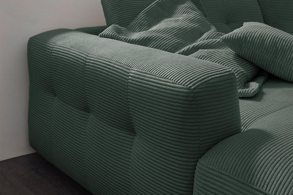 ECKSOFA XL MIKA Smaragdgrün Cord - Smaragdgrün/Schwarz, Kunststoff/Textil (296/167cm) - KAWOLA
