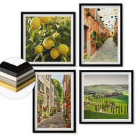 WANDBILDER 4er-Set - 50x50 cm & 40x60 cm Schwarzer Rahmen - Bezaubernde Straßen voller Zitronenblüten - Schwarz, Kunststoff (50/50cm) - ArtPrintCave