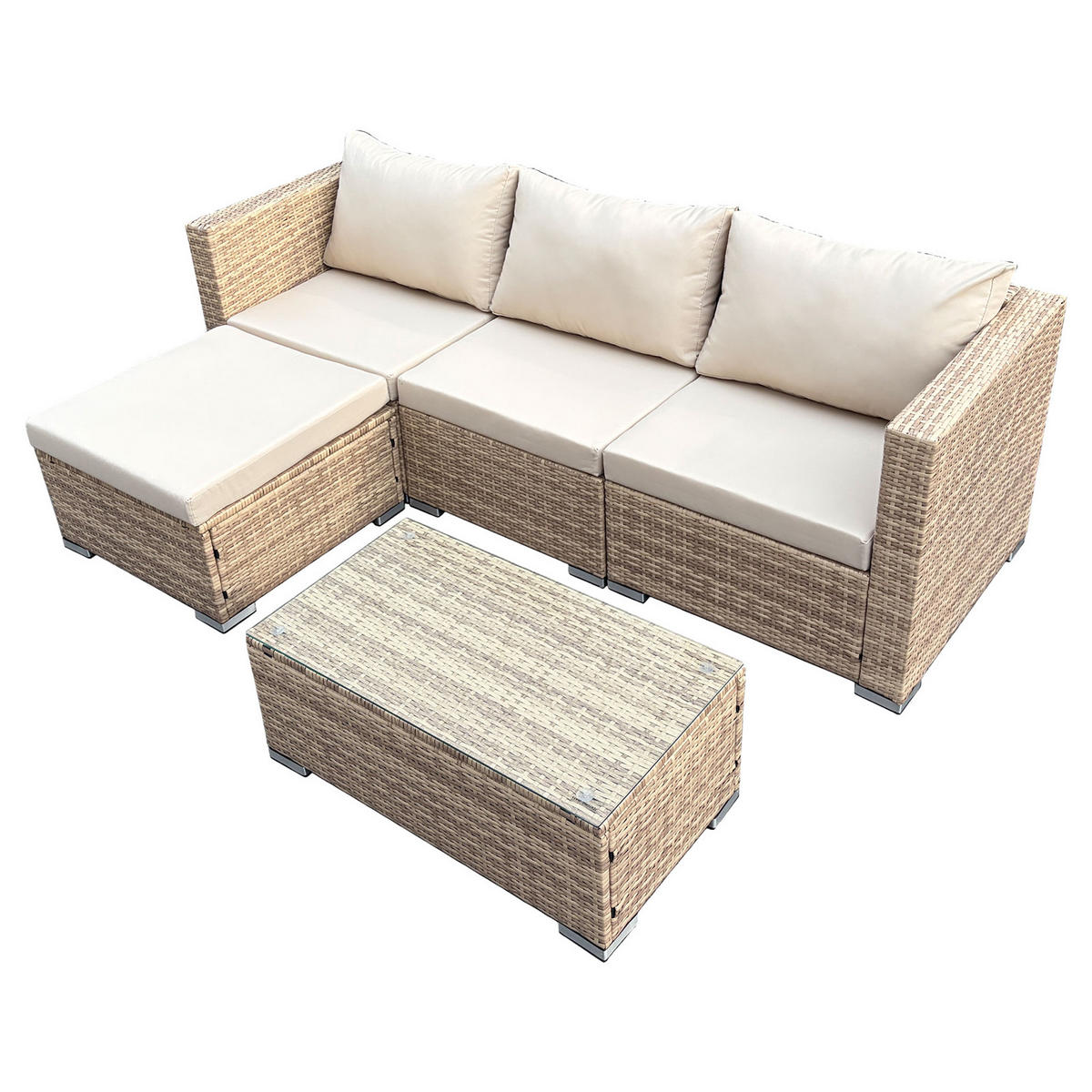 GARTENLOUNGE Queens Polyrattan Beige - Beige/Creme, Kunststoff - SVITA