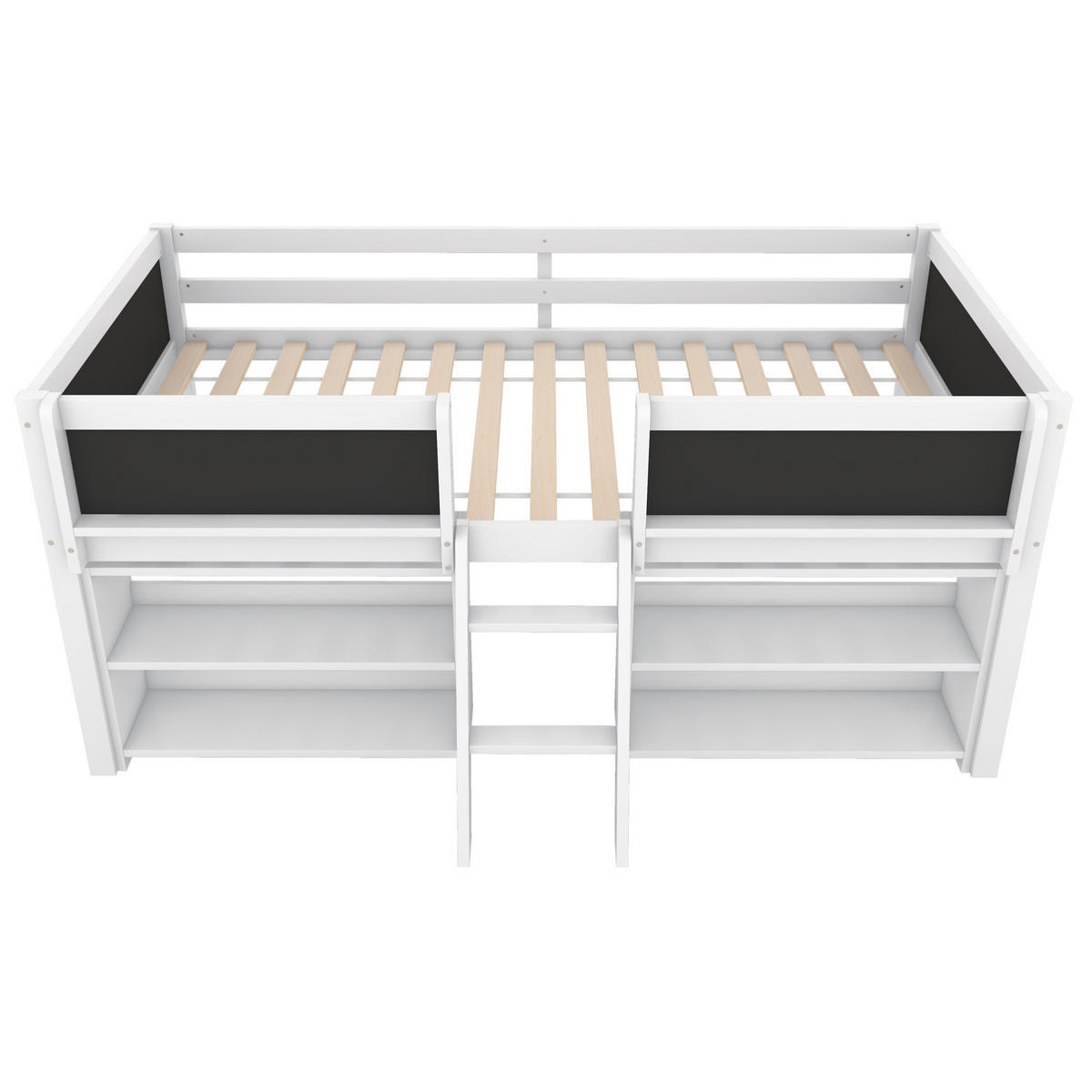 KINDERBETT Kindereinzelbetten 90/200 cm mit Stauraum, Sicherheitsgeländer und Zeichentafel, Weiß - Weiß, Holzwerkstoff (90/200cm) - Redom