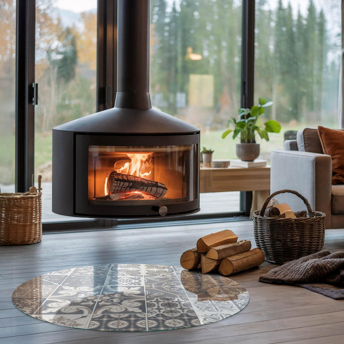 GLASPLATTE für Kamin Ø 100 cm - Grau, Glas (100/100/0.4cm) - TULUP