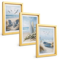 BILDER SET 3er Set - 20x30 cm Goldrahmen - Strand Surfbretter Vögel - Goldfarben, Kunststoff (20/30cm) - TULUP