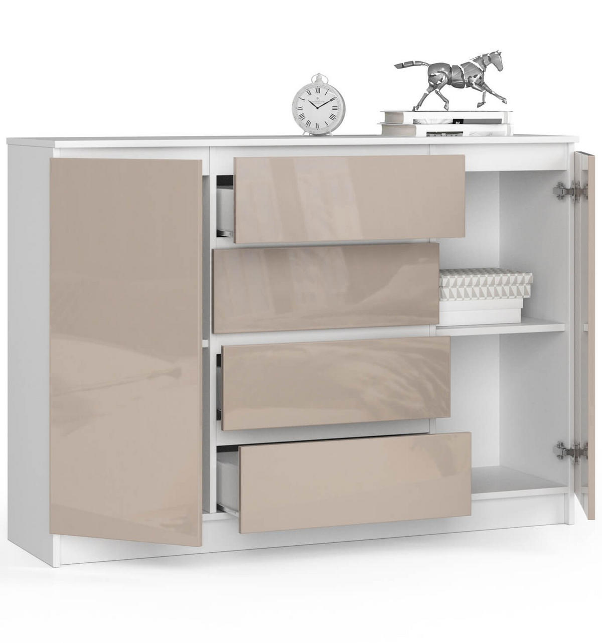 KOMMODE Weiß, Cappuccino Glanz 99/138/40 - Weiß, Holzwerkstoff (138/99/40cm) - RAUMHIRSCH FURNITURE