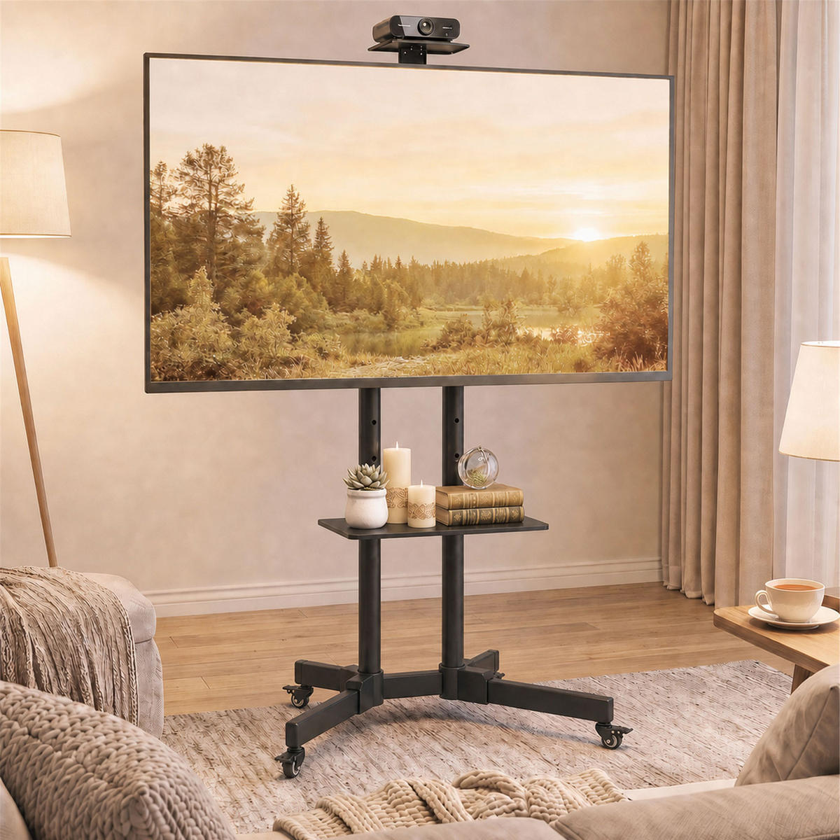 MOBILER-TV-STÄNDER Metall Schwarz - Schwarz, Metall (56/187.5/76cm) - HOMCOM
