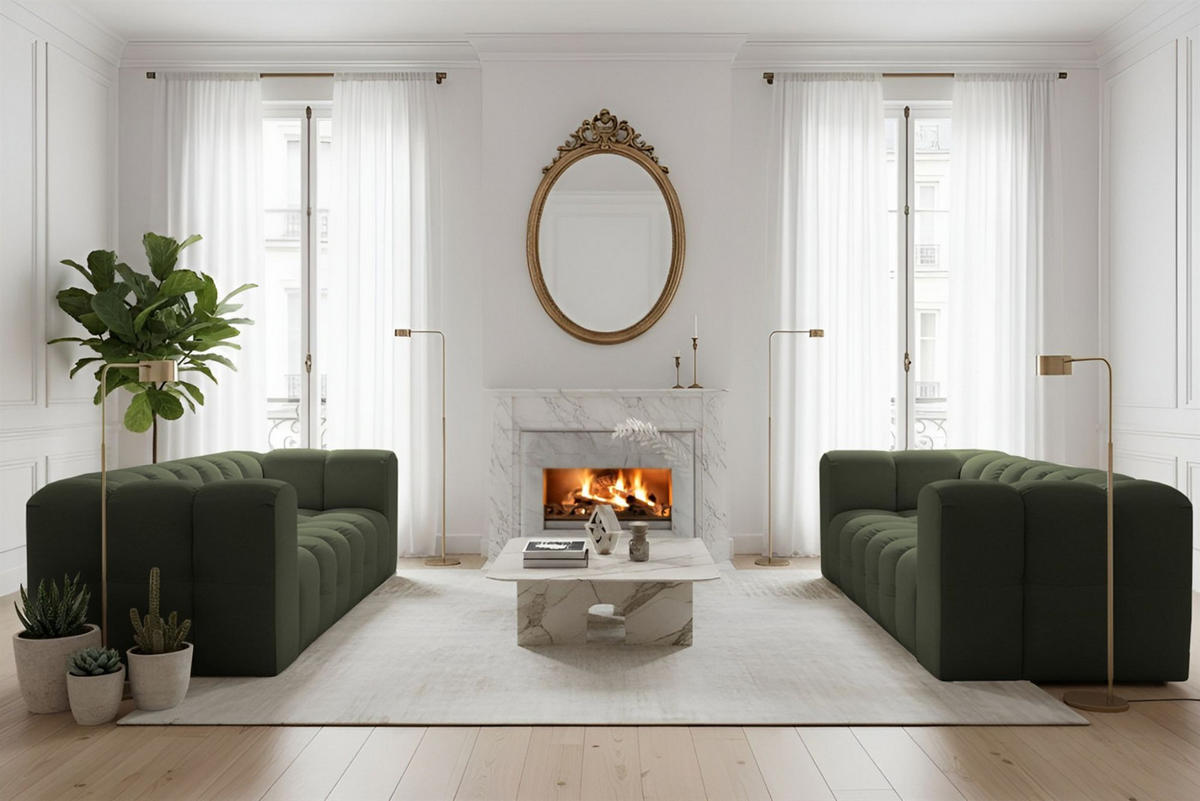 SOFASET Solvie 3-3 In Tiffani - Grün, Holzwerkstoff/Textil (230/75/106cm) - Fun Möbel