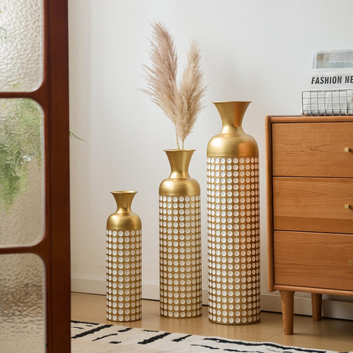 BODENVASE Metallvase,50/66/83 cm,3 tlg.Dekovase,Polka Dots-Goldfarben - Goldfarben, Metall (83cm) - LVHOM