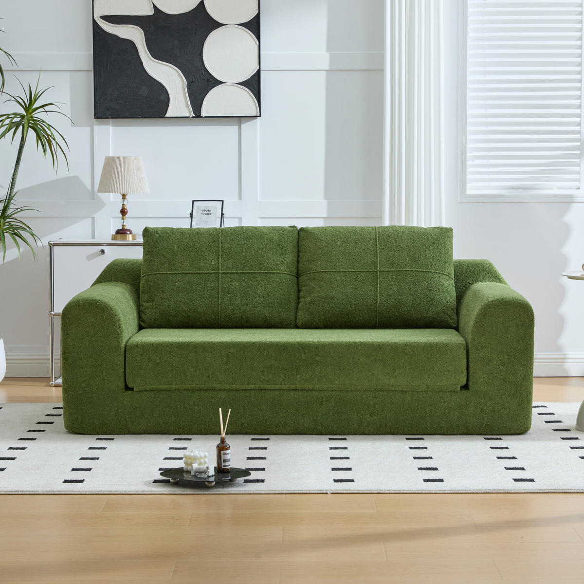 2-SITZER SCHLAFSOFA Samt Grün klappbar - Olivgrün, Textil (179/61.5/95cm) - WISHDOR